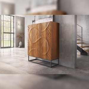Aparador alto Vandana Nordic Harmony SCORPION 120cm madera de mango marrón con elaborados tallados 3D - Product Image 4