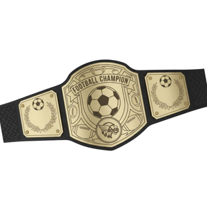 Football Champion Title Belt with Gold Emblem, Soccer & Football Designs Premium Quality Customizable Leather Belt - Product Image 6