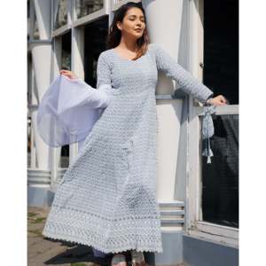 Ensemble de costume pour femme Sharkira Gray en dentelle de coton Chikankari respirant taille XS - Product Image 3