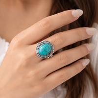 Natürlicher Türkis 925 Sterling Silber Ring Roségold Gelbgold Plattiert Handgefertigt Boho Statement Ovaler Edelstein Verstellbar