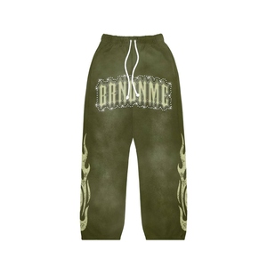 Men's French Terry 320GSM Embroidered <b>Knitted</b> Vintage Wash Zip Hoodie Pants Sweatsuit <b>Set</b> Private Label Tracksuit - Product Image 6
