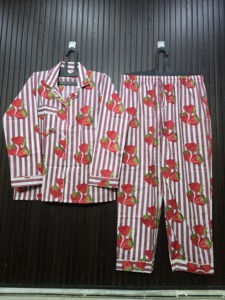 Ensemble de pyjama rayé à imprimé fraises pour femme, manches longues, boutons sur le devant, en coton, vêtements de détente décontractés pour le printemps, taille adulte - Product Image 4
