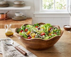 Acacia Wood Serving <b>Bowl</b> with Scalloped Edge, <b>Large</b> Decorative for Kitchen Table, Natural Handcrafted Wood <b>Bowl</b> from Vietnam - Product Image 5