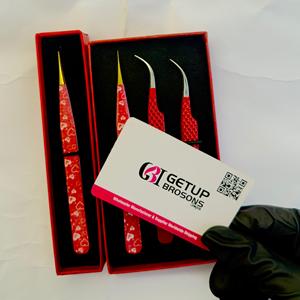 Best GETUP BROSONS IMPEX Anti-Static Precision 10mm Length <b>Red</b>/<b>Paper</b> Coated Stainless Steel Curve/Straight Eyelash Tweezer Fiber - Product Image 2