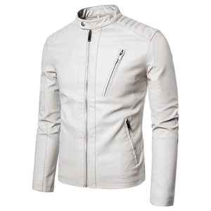 High Quality Men Distressed <b>Vintage</b> PU Leather Canvas <b>Biker</b> <b>Jacket</b> Retro Cafe Racer Motorcycle Single Button Street Wear Stylish - Product Image 4