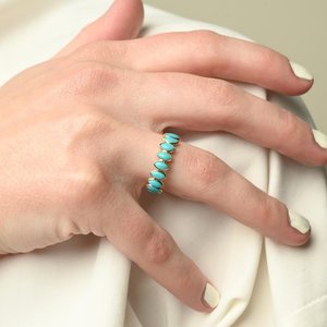 18K Yellow Gold <b>Turquoise</b> Eternity Band-Resizable Wedding <b>Ring</b> - Product Image 6