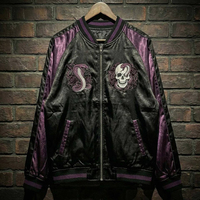 Veste universitaire Sukajan de style japonais, patchwork en toile bicolore, broderie unisexe motif crâne, serpent, rose, design vintage sur le devant