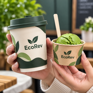 ถ้วยไอศกรีมกระดาษแบบผนังเดียว EcoRev ลายใบไม้ พิมพ์ดิจิทัล ย่อยสลายได้ เกรดสำหรับอาหาร บรรจุภัณฑ์จากวัสดุรีไซเคิล ผลิตตามสั่ง - Product Image 3