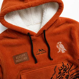 เสื้อฮู้ดดี้ทรงบ็อกซี่โอเวอร์ไซส์ผ้าขนแกะเชอร์ปาหนา 500GSM แบบสตรีทแวร์ ปักลายกราฟิก อุ่นสบายสำหรับฤดูหนาว - Product Image 5