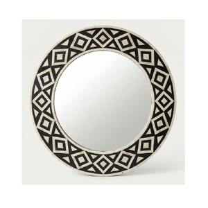 Miroir mural rond noir et blanc à incrustations de os, avec cadre à motifs floraux, idéal pour la chambre, le couloir et le salon - Vente chaude - Product Image 2
