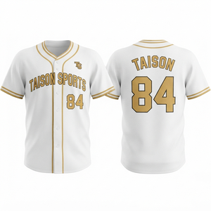 Unisex Softball Jersey 140g Premium Breathable Polyester Fabric Anti-Bacterial Quick Dry Short Sleeve <b>White</b> Gold Button Jersey - Product Image 1