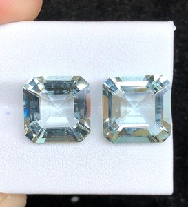 Paire de pierres précieuses d'aigue-marine blanche naturelle taille Asscher, provenant du Nigeria, Afrique, pour bijoux fins, paire assortie - Product Image 2