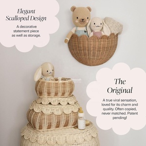 Scalloped Rattan Basket with Cover, Handmade Round Storage Organizer for <b>Home</b> <b>Essentials</b> From Vietnam Handicraft - Product Image 3