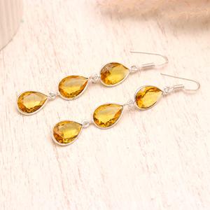 Pendientes Colgantes de Citrino Natural en Forma de Pera, Plata de Ley 925 |   Pendientes Largos con Gema Amarilla |   Joyería Elegante Hecha a Mano - Product Image 1