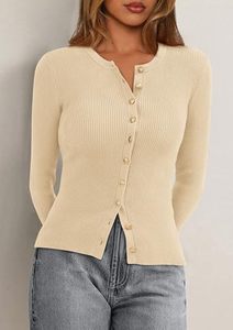 Cárdigan Personalizado OEM y ODM para Mujer, Chaqueta de Punto con Botones al Frente, Cárdigan de Manga Larga - Product Image 2