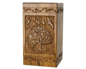 Urna de cremación de madera grabada a mano de estilo americano Patrón de logotipo personalizado Caja de cenizas de hueso de mascota en venta - Product Image 1