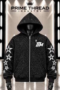 Sweat à capuche zippé pour homme, orné de strass, design personnalisé, appliqué, coupe oversize, style streetwear, très tendance - Product Image 5