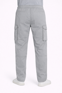 Pantalones cargo gris claro para hombre con cintura elástica con cordón, pantalones utilitarios de corte relajado con múltiples bolsillos con solapa, cómodos - Product Image 3