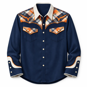 Camisa Vaquera Unisex con Estampado Floral, 100% Algodón, Manga Larga, Estilo Vintage Casual, Corte Ajustado, Ribete en Contraste, Personalizable con Bordado OEM, Estilo Rodeo - Product Image 1