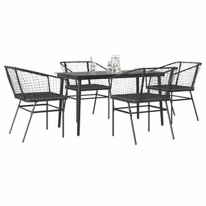 Conjunto de comedor para jardín mediano con cubiertas extraíbles de poliratán negro - Product Image 1
