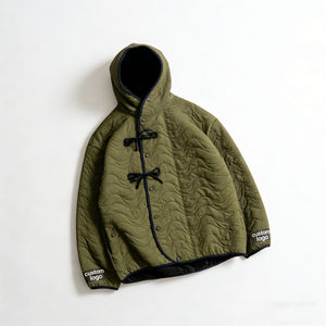 Sweat-shirts vert olive pour hommes, surdimensionnés, matelassés, à boutons, avec bordure contrastée, logo personnalisé, streetwear décontracté - Product Image 2