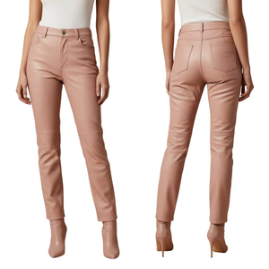 Pantalon en cuir de haute qualité pour femme, style urbain, hiver, toile, coupe-vent, respirant, écologique, élégant, coupe mi-skinny, effet vieilli - Product Image 1