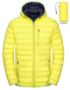 Chaqueta Acolchada Ligera con Capucha para Hombre, Color Amarillo, Ultrafina y Plegable - Product Image 1
