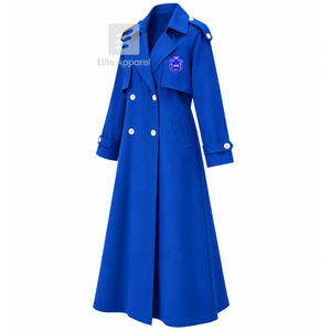 Manteau long sur mesure de la sororité Zeta Phi Beta, logo brodé, col cranté, manches longues, en laine bleue et blanche pour femme - Product Image 2