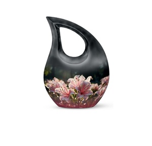 Offre Spéciale – Urne funéraire moderne en aluminium noir, forme goutte d'eau, pour cendres humaines adultes, avec motif floral, petite et durable - Product Image 4