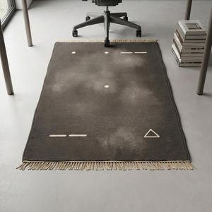 Alfombra de Lana Anudada a Mano de Primera Calidad en Gris Carbón, Diseño Minimalista Abstracto Moderno, con Flecos y Borlas - Product Image 3