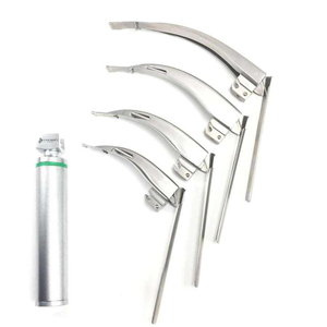 Ensemble de laryngoscope vétérinaire Macintosh en acier inoxydable, 4 lames, lumière LED blanche, alimentation manuelle, MADRIQ CE - Product Image 1