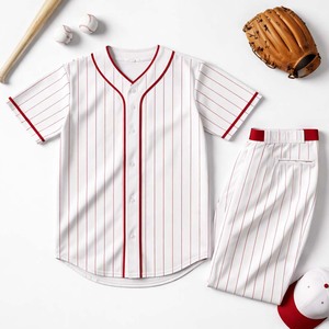 Ensemble de maillots de baseball à rayures rouges et blanches de haute qualité, à séchage rapide, à manches courtes, pour hommes et équipes de jeunes - Product Image 5