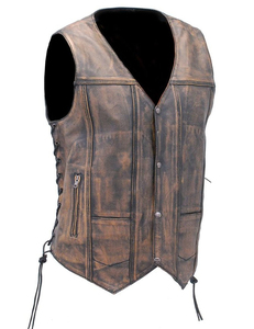 Gilet en cuir pour homme de haute qualité, style motard vieilli, design personnalisé, logo privé, respirant, imperméable, sans manches, prix bas - Product Image 1