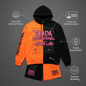 Ensemble 2 pièces personnalisé : sweat à capuche oversize et short en molleton – Survêtement en polaire |   Ensemble de survêtement à capuche deux pièces - Product Image 5