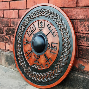Bouclier rond en bois de style viking classique, fait main, pour événements costumés, décoration et collectionneurs - Product Image 1
