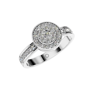 Anillo de compromiso y boda de racimo de diamantes redondos de oro sólido clásico de 14K y 18K para mujer Ajuste de bisel con piedra natural - Product Image 5