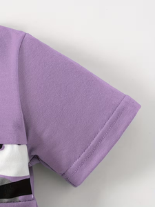 Conjunto de Ropa Casual para Niñas, Camiseta de Manga Corta con Estampado de Personajes y Bloques de Color, Pantalones Deportivos, Poliéster/Algodón, Pijamas - Product Image 5