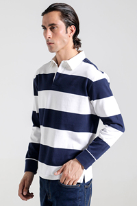 Men's Navy White Striped Long Sleeve Casual <b>Shirt</b> Button Down Collar Poplin Fabric Full Sleeve Summer Wear - Product Image 2