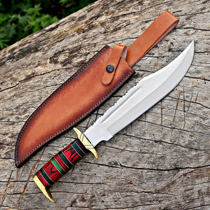 Nouvel Arrivage Couteau Bowie Artisanal en Acier Inoxydable pour la Chasse et le Camping, avec Manche en Tôle de Dollar et Garde et Pommeau en Laiton, à Lame Partiellement Forgée - Product Image 5