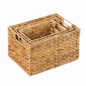 Hot Sale Set of 3 Water Hyacinth Picnic Baskets Gift Basket Natural Woven Home <b>Storage</b> <b>Organization</b> - Product Image 6