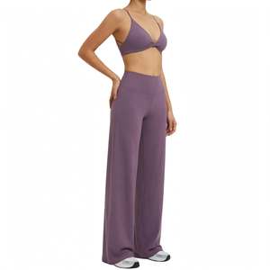 Women Twist Front Sports Bra Wide Leg Pants Yoga Set 5-Piece High Waist Leggings Biker Shorts Activewear <b>Cami</b> Tank Anti-Wrinkle - Product Image 1