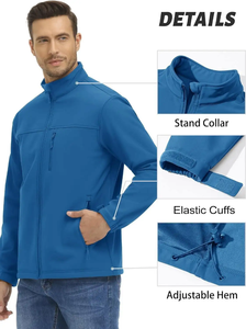 Men's Blue <b>Fleece</b> Jacket Stand Collar Zipper Closure Windproof Casual Outdoor Wear Regular Fit Solid Color Polyester Shell 2026 - Product Image 4