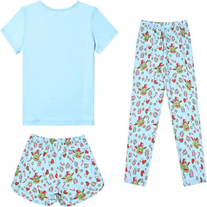 Conjunto de Pijama de 3 Piezas para Bebé Unisex con Estampado de Estrellas Rosas, Camiseta, Pantalones y Pantalones Cortos, Ropa de Dormir de Algodón Transpirable para Verano - Product Image 4