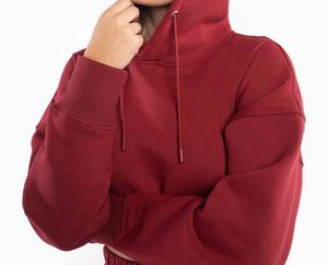 Conjunto Deportivo Rojo con Capucha para Mujer, Manga Larga, Color Sólido, Cierre con Cordón, Corte Holgado, Ropa de Otoño con Bolsillos Laterales - Product Image 2