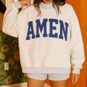เสื้อสเวตเชิ้ตคอกลมสีเทาทรงโอเวอร์ไซส์สำหรับผู้หญิง GOD IS GOOD พิมพ์ลายตัวอักษรกลิตเตอร์ ผ้าถักนิตติ้ง ผ้าฝ้ายเนื้อนุ่ม 100% เสื้อโอเวอร์ไซส์สำหรับผู้หญิง Moc - Product Image 3