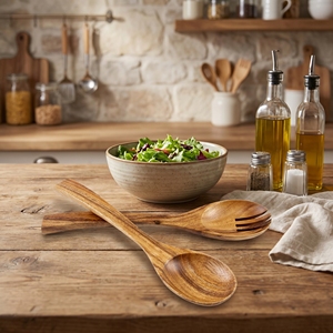 Utensilios de Cocina Ecológicos y Duraderos de Madera de Suar de Grado Alimenticio, Color Marrón Claro Natural, Juego de Cucharas para Comer Hechas a Mano - Product Image 2