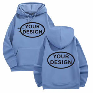 เสื้อฮู้ดสีน้ำเงินพิมพ์ลายตามสั่งสำหรับผู้ชาย สไตล์ลำลอง ผ้าฝ้าย 100% เฟรนช์เทอร์รี่ ดีไซน์โลโก้ด้านหน้า เหมาะสำหรับใส่ในฤดูใบไม้ร่วง ทรงโอเวอร์ไซส์ - Product Image 5