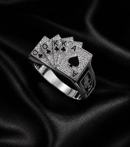 Sterling Silver Poker Ring Royal Flush <b>Playing</b> <b>Cards</b> CZ Statement Band Casino Jewelry Gambler Gift Mens Womens Fine Jewelry - Product Image 3