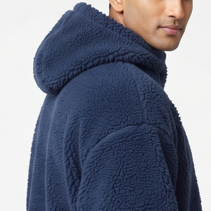 High Quality Hooded <b>Sherpa</b> <b>Fleece</b> <b>Jacket</b> <b>Men's</b> Winter Outerwear Single Button Closure Heavy <b>Fleece</b> Front Logo - Product Image 4