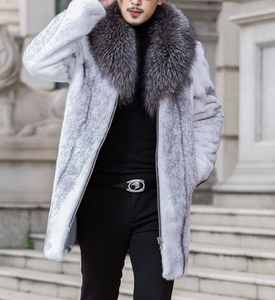 <b>Men's</b> Shawl Collar Mink Faux Fur Woven Overcoat <b>Long</b> Soft Fluffy Winter Trench Outerwear - Product Image 4